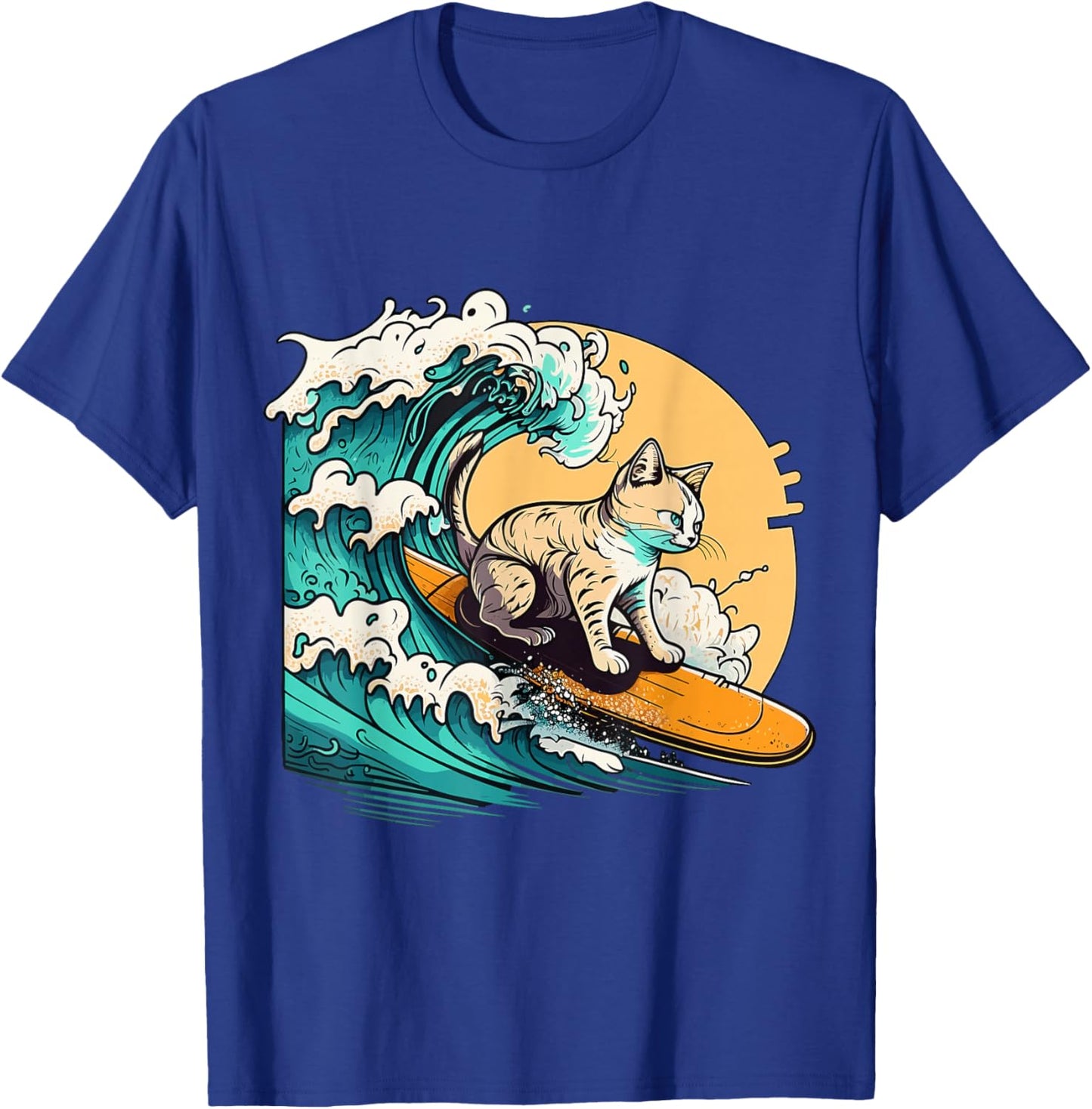 Surfer Cat, Cat On Surfboard, Cat Riding Wave, Funny Surfing T-Shirt - T-Shirt | Royal