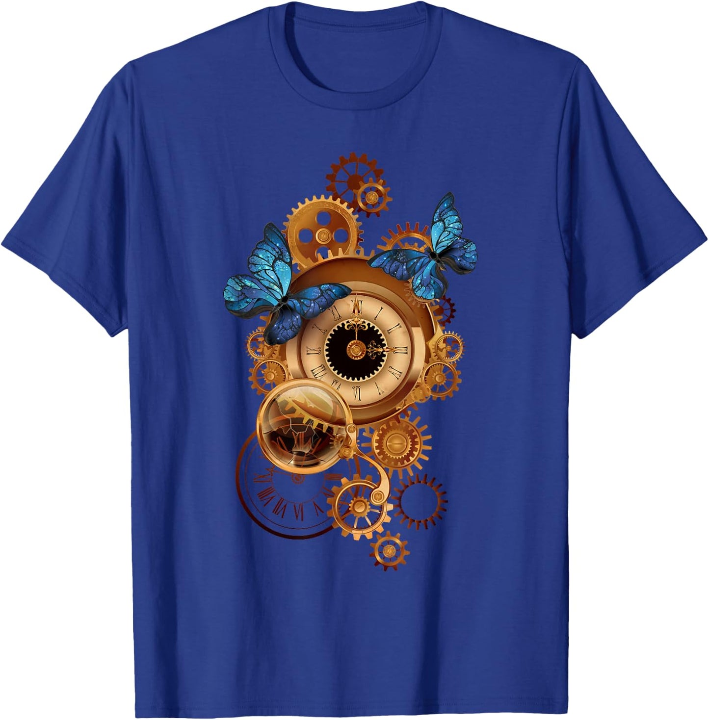 Steampunk Clock Gear and Butterflies Vintage Retro Aesthetic T-Shirt - T-Shirt | Royal