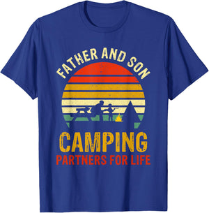 Vintage Dad And Son Camping Partners For Life Fathers Day T-Shirt - T-Shirt | Royal