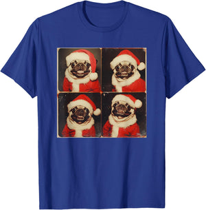 Xmas Pug Owner Photo Booth All Ages Black Cartoon Animal Graphic Modern Short Sleeve T-Shirt - T-Shirt | Royal