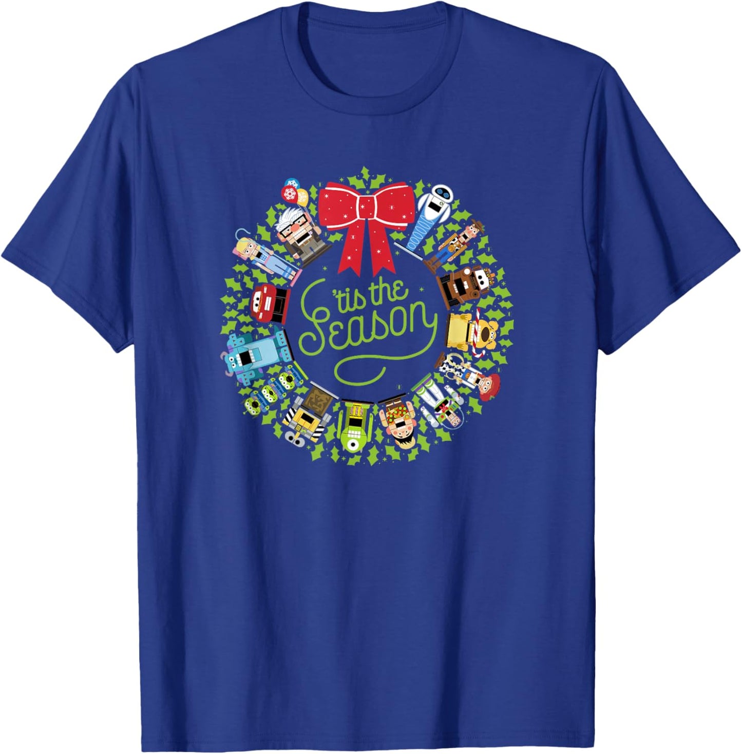 Disney Pixar Christmas Group Tis The Season Wreath T-Shirt - T-Shirt | Royal