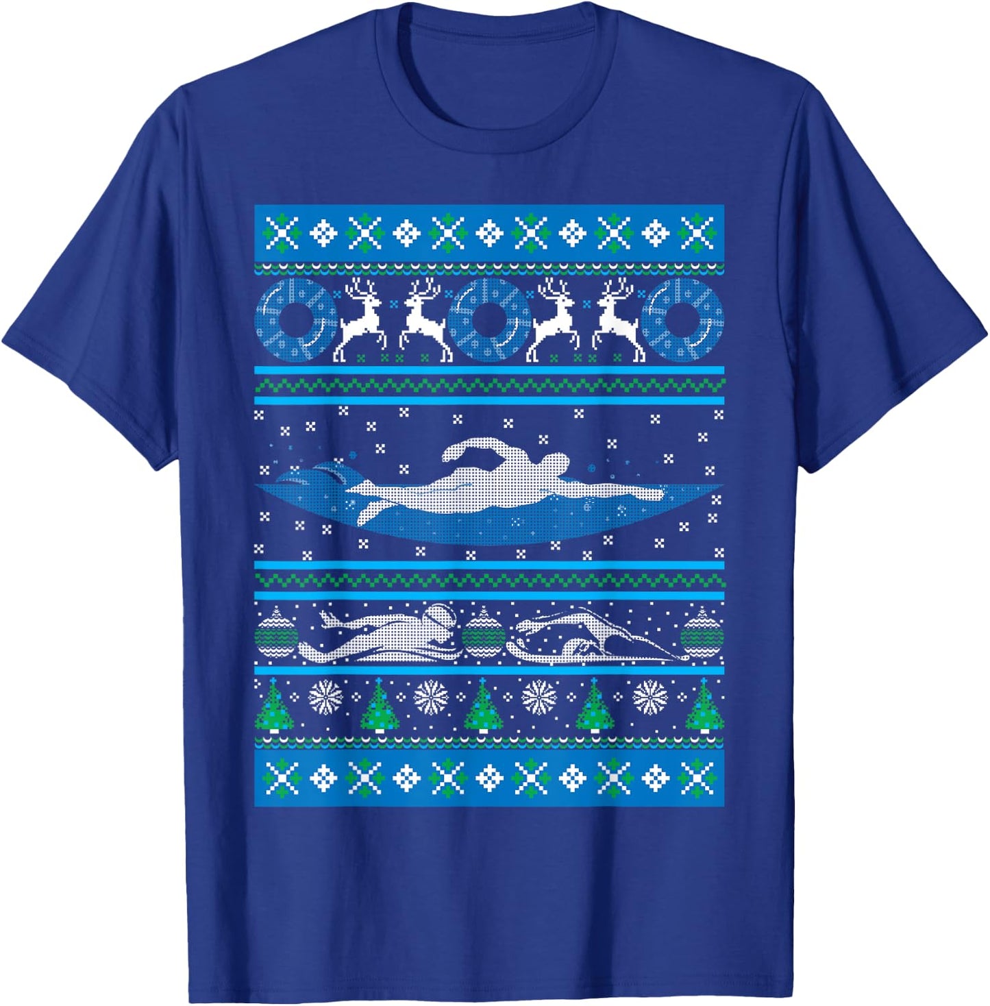 Swimmer Ugly Christmas Swimming Swim Team Holiday Xmas Gift T-Shirt - T-Shirt | Royal
