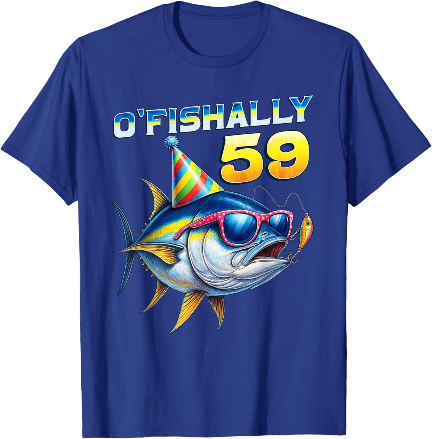 O'fishally 59 Year Old Funny Fishing 59th Birthday Tuna Fish T-Shirt - T-Shirt | Royal