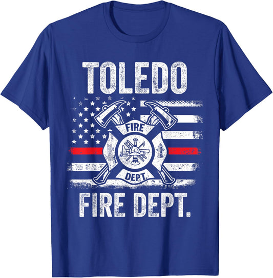 Toledo Ohio Fire Department Thin Red Line Fireman T-Shirt - T-Shirt | Royal
