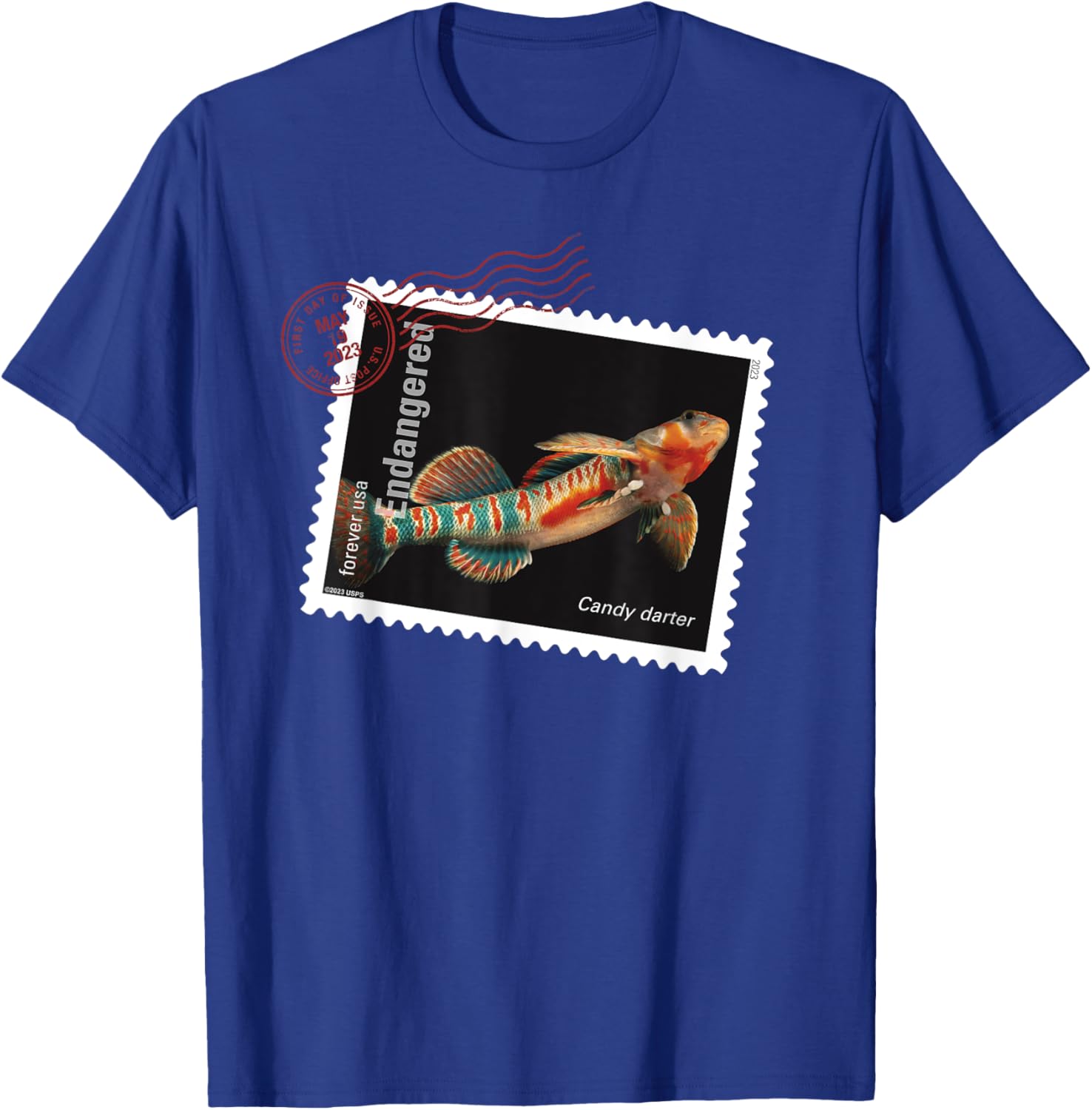 USPS Endangered Species Candy Darter Postmark T-Shirt - T-Shirt | Royal