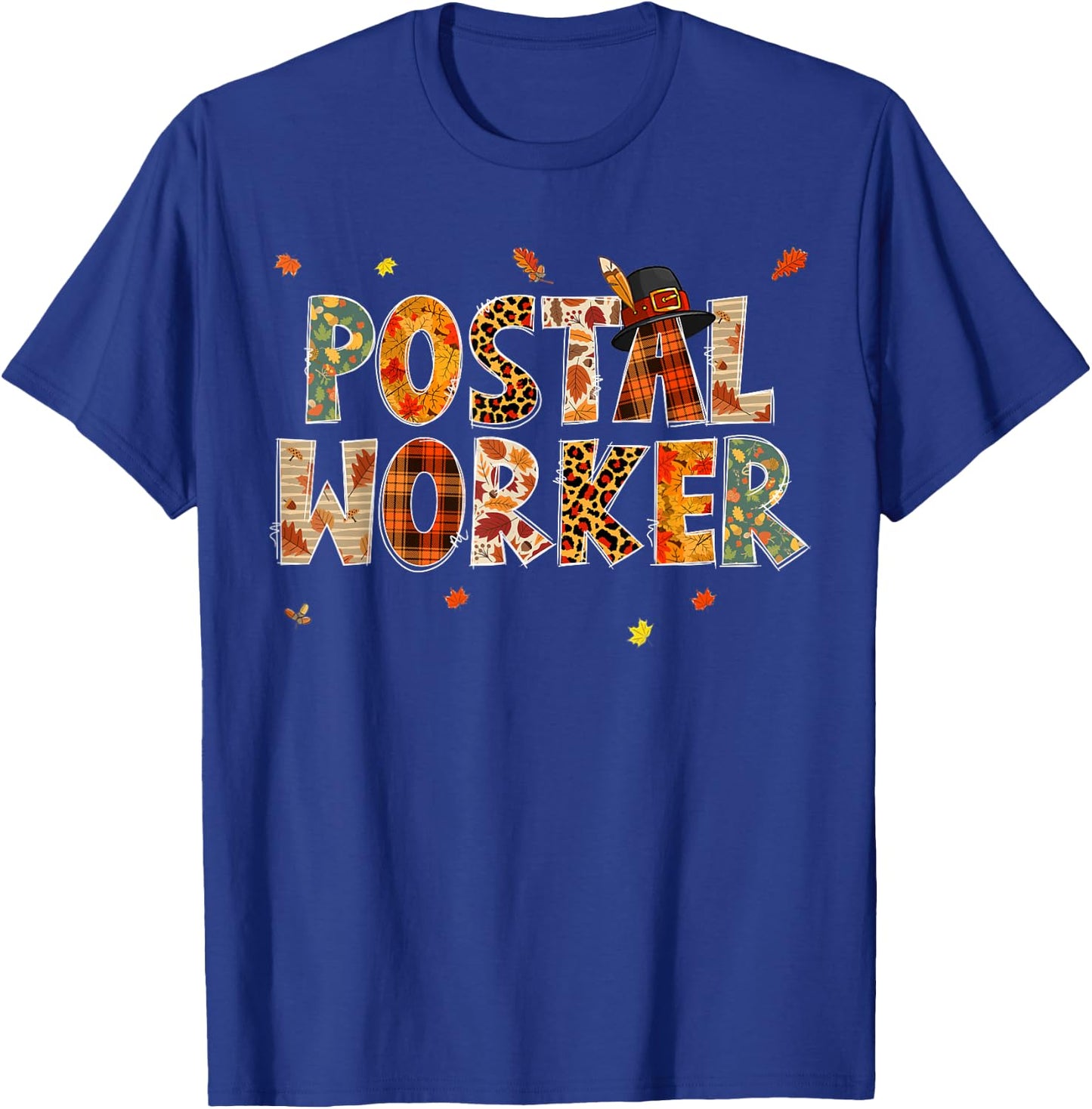 Funny Postal Worker Pumpkin Autumn Tree Fall Leaves T-Shirt - T-Shirt | Royal