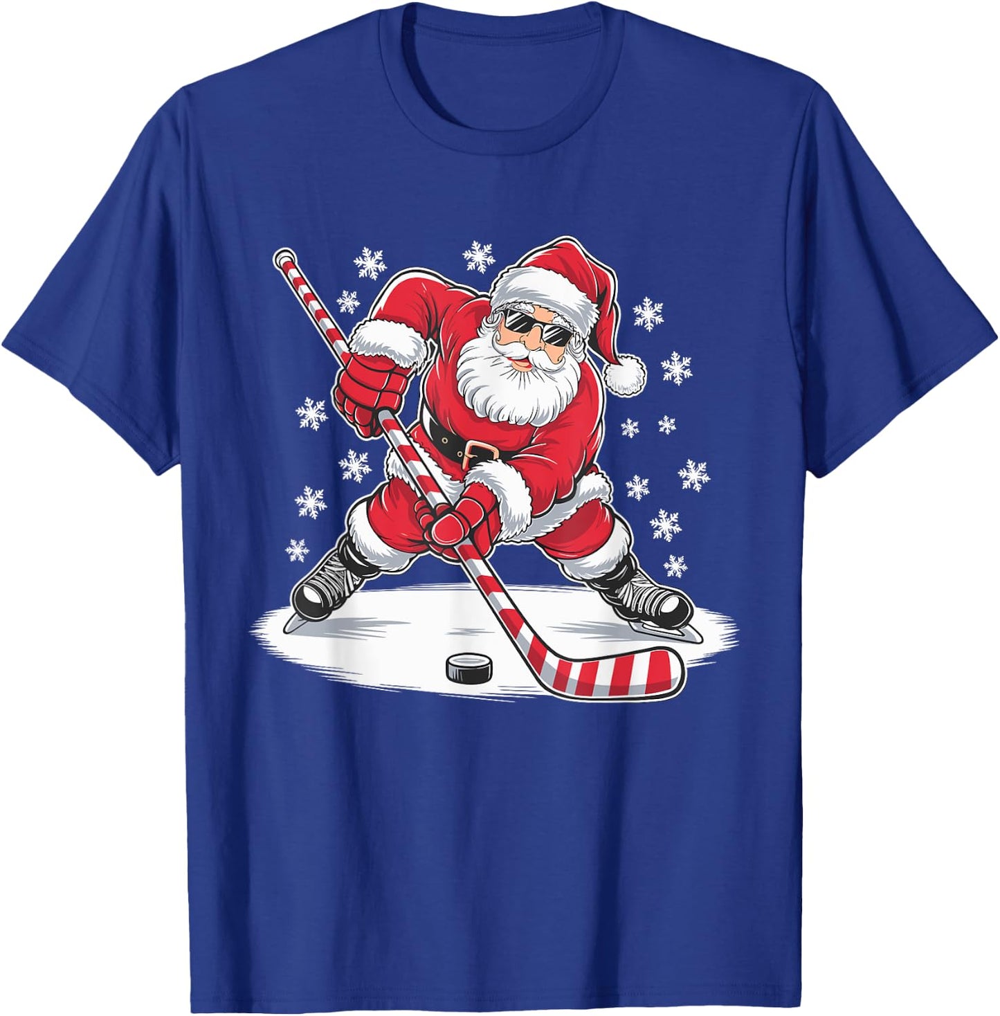 Funny Christmas Santa Playing Ice Hockey Xmas Sport T-Shirt - T-Shirt | Royal