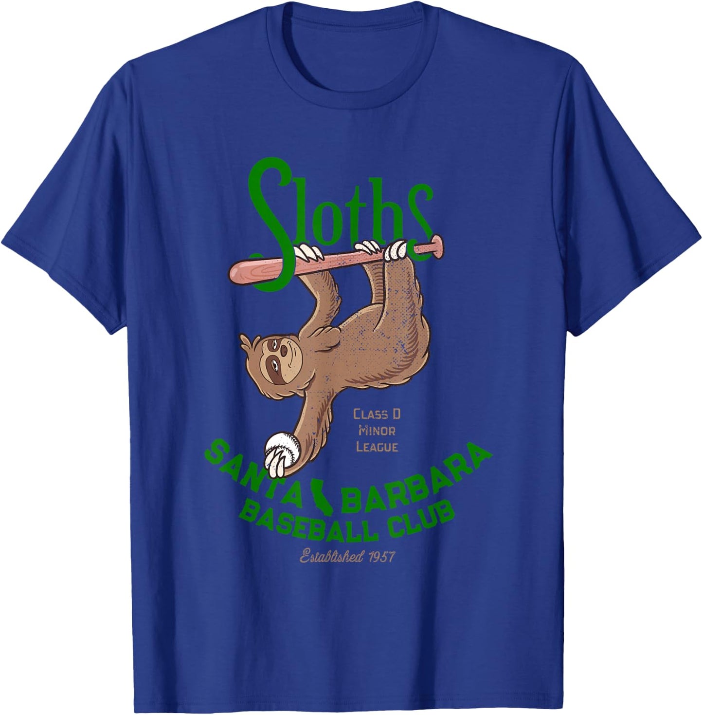 Santa Barbara Sloths Minor League Retro Baseball Team T-Shirt - T-Shirt | Royal