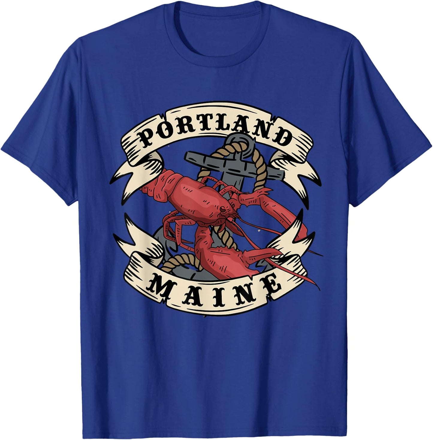 Portland Maine State Design Vintage Anchor and Lobster T-Shirt - T-Shirt | Royal