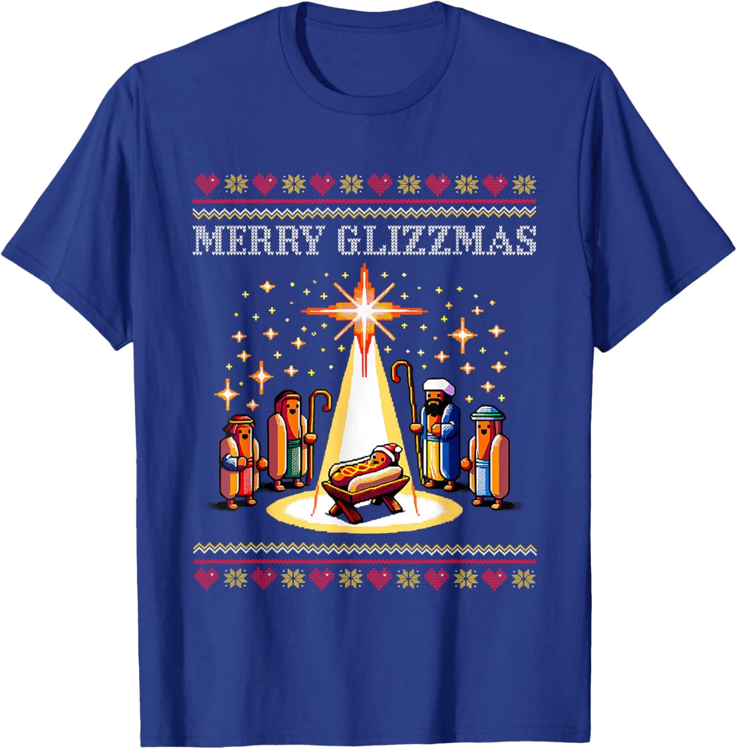 Merry Glizzmas Tacky Funny Merry Christmas Hot Dogs Xmas T-Shirt - T-Shirt | Royal
