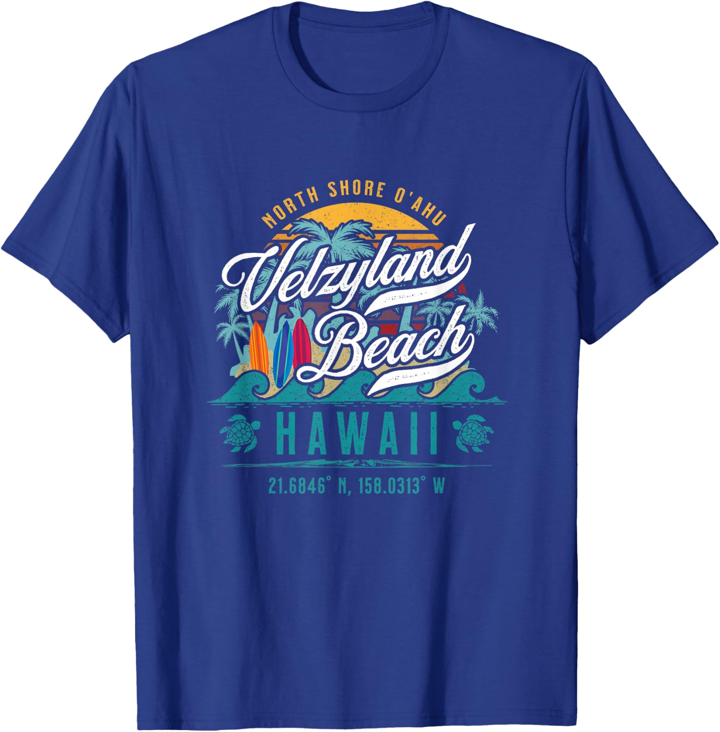 Velzyland Beach Kaunala North Shore Oahu Hawaii Retro Surf T-Shirt - T-Shirt | Royal