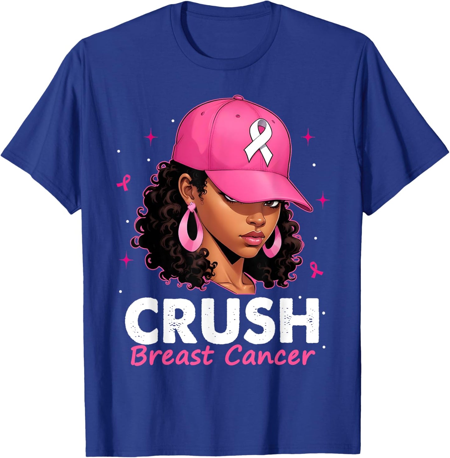 Crush Breast Cancer Awareness Black Women Pink Queen Warrior T-Shirt - T-Shirt | Royal