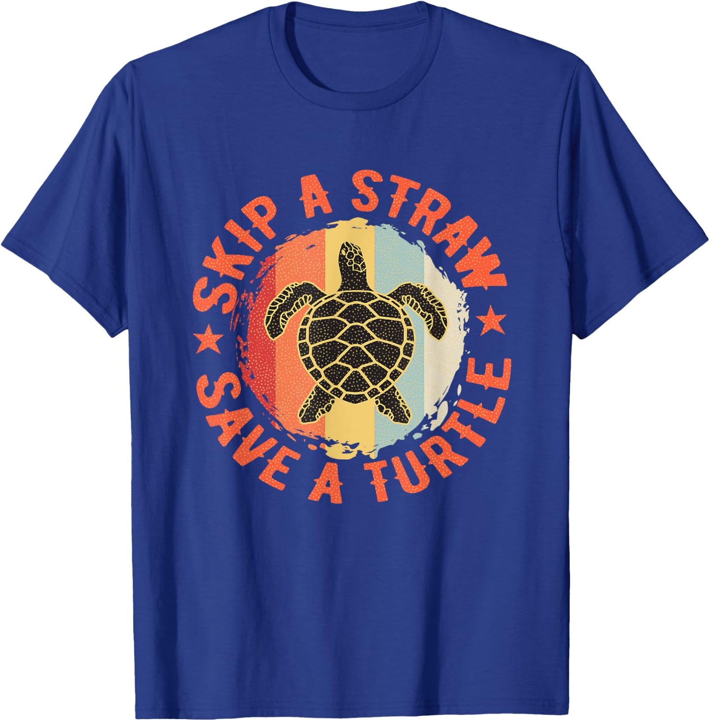 Retro Skip A Straw Save A Turtle T-Shirt - T-Shirt | Royal