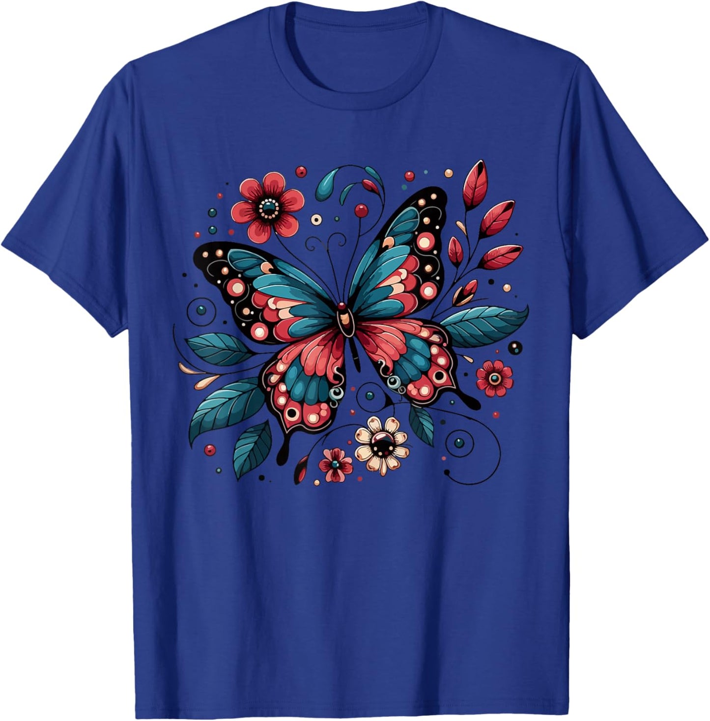 Butterfly With Flowers I Aesthetic Butterfly T-Shirt - T-Shirt | Royal