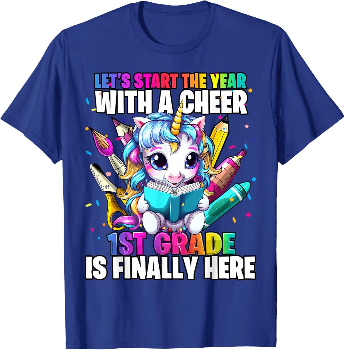 Unicorn 1st Grade Back to School First Day of School Girls T-Shirt - T-Shirt | Royal