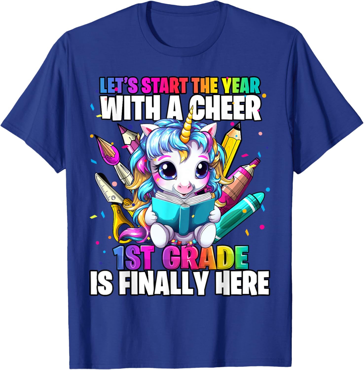 Unicorn 1st Grade Back to School First Day of School Girls T-Shirt - T-Shirt | Royal
