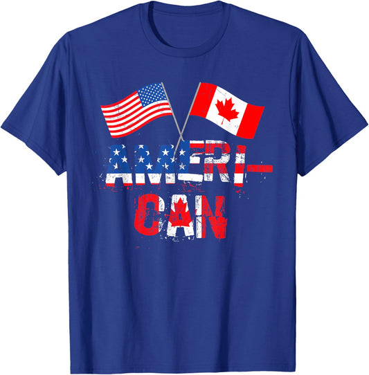 Retro Ameri-Can Canada USA Flag Patriotic Canadian American T-Shirt - T-Shirt | Royal