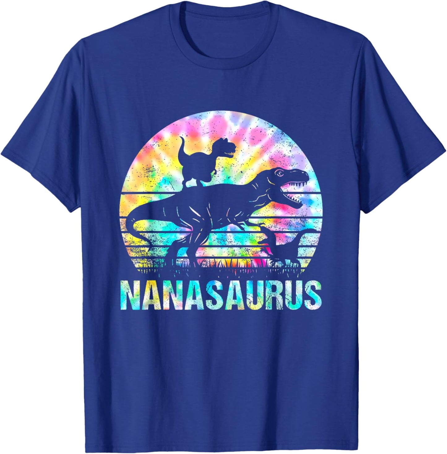 Nanasaurus T Rex Dinosaur Mom Saurus Tie Dye Vintage 70s T-Shirt - T-Shirt | Royal