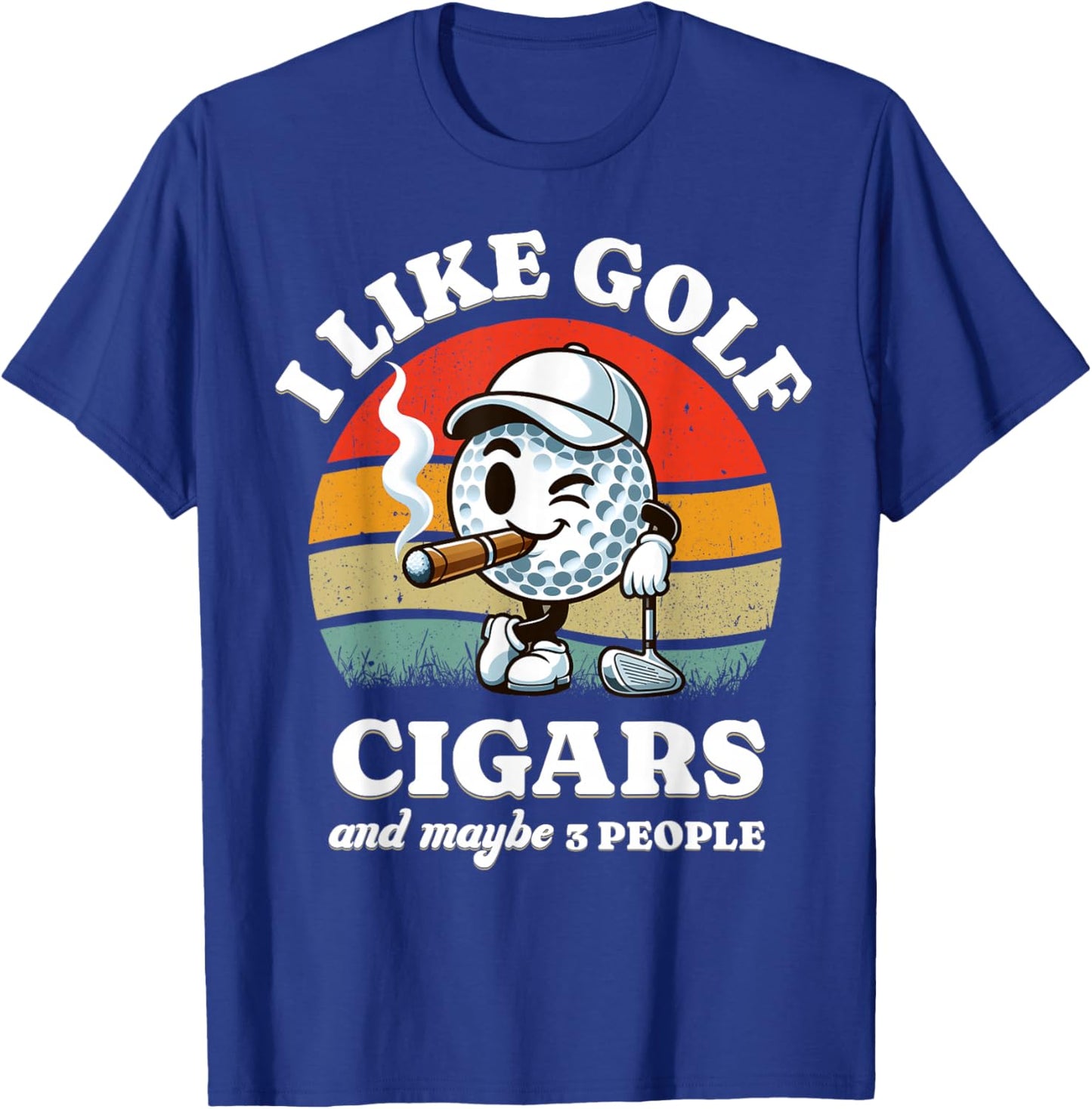 Funny Golf And Cigars Retro Golfer 70s Golf Ball Golfing Dad T-Shirt - T-Shirt | Royal