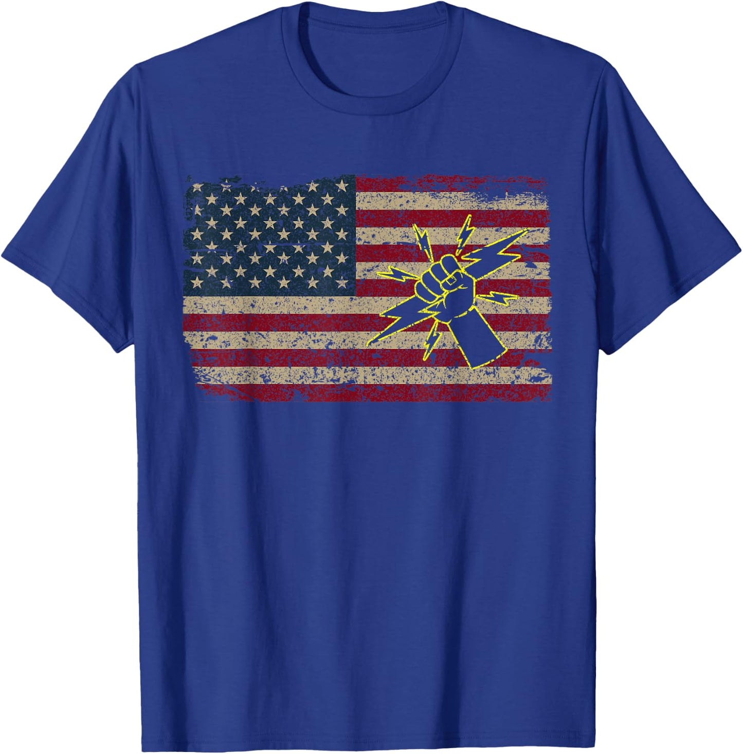 Electrician America Flag Patriotic Electricity Gift T-Shirt - T-Shirt | Royal