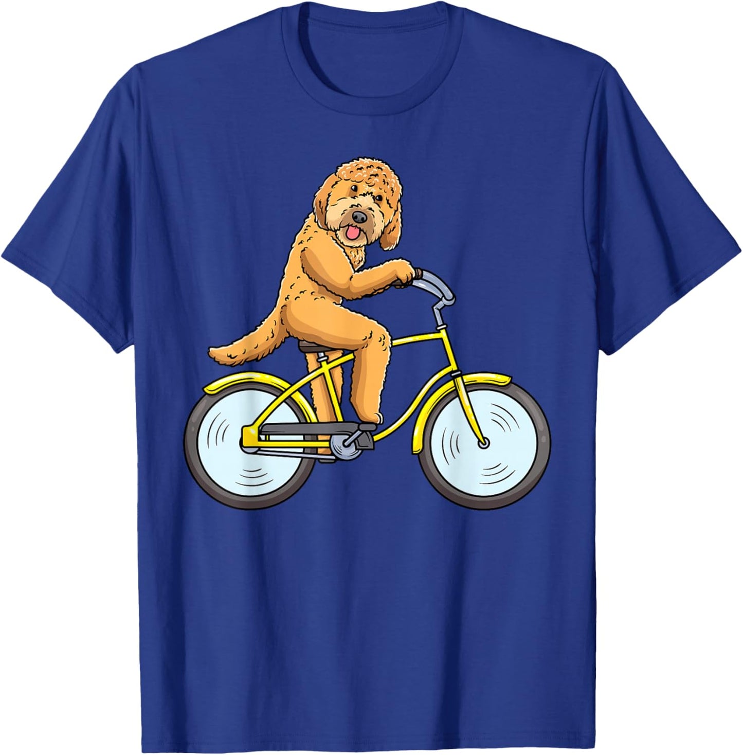 Goldendoodle Dog On Bike Cycling Men Women Girls Kids T-Shirt - T-Shirt | Royal