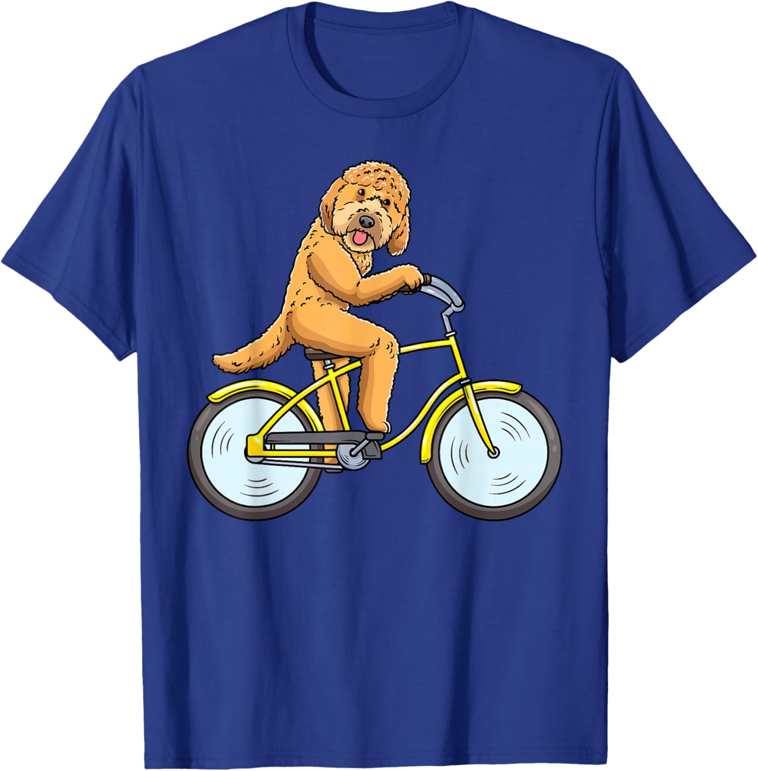 Goldendoodle Dog On Bike Cycling Men Women Girls Kids T-Shirt - T-Shirt | Royal