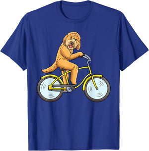 Goldendoodle Dog On Bike Cycling Men Women Girls Kids T-Shirt - T-Shirt | Royal