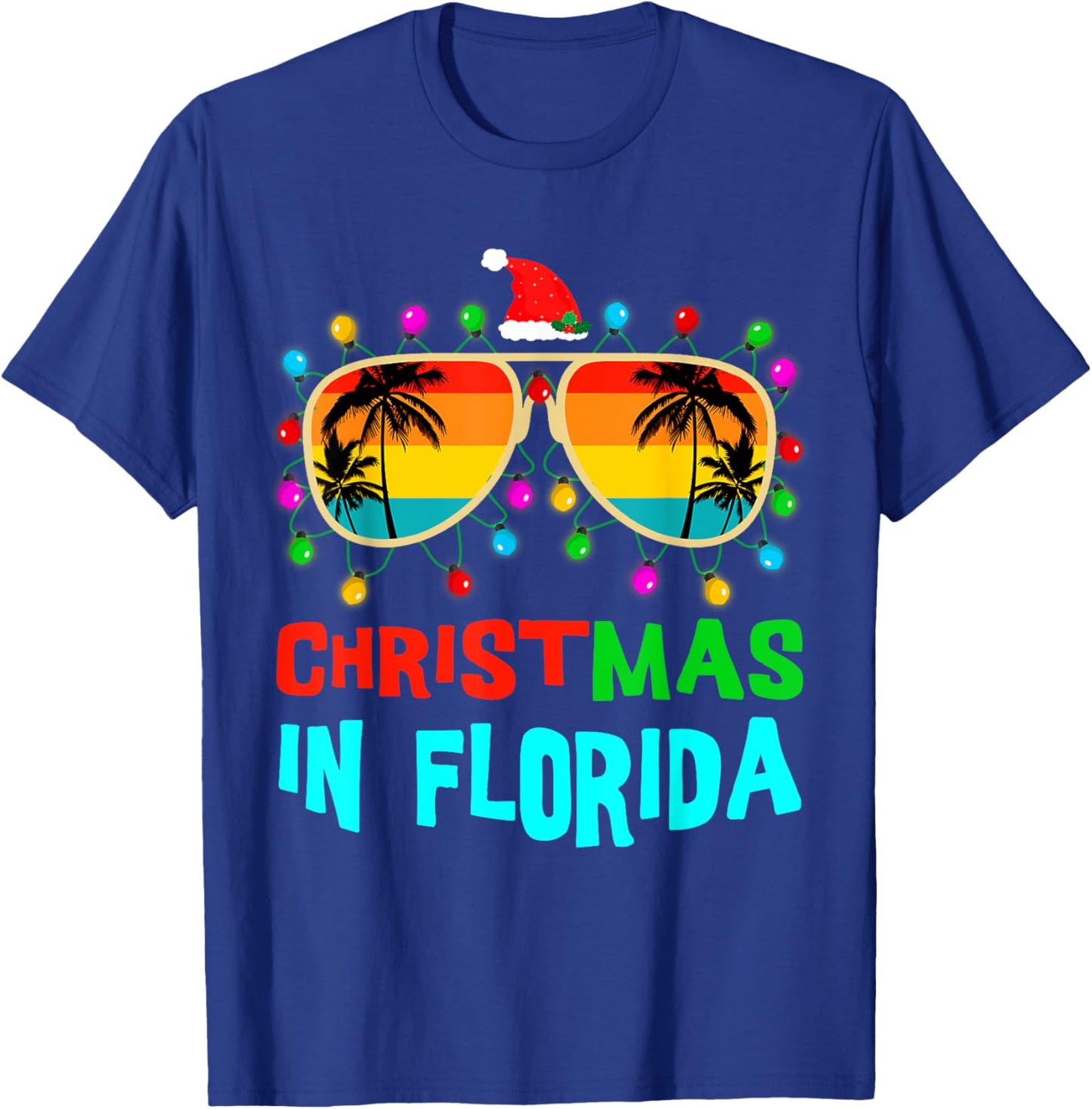Christmas In Florida Sunglasses Palm Trees Family Vacation T-Shirt - T-Shirt | Royal
