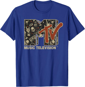 MTV Rock n Roll Music Hard Heavy Metal Skull Guitar Vintage T-Shirt - T-Shirt | Royal