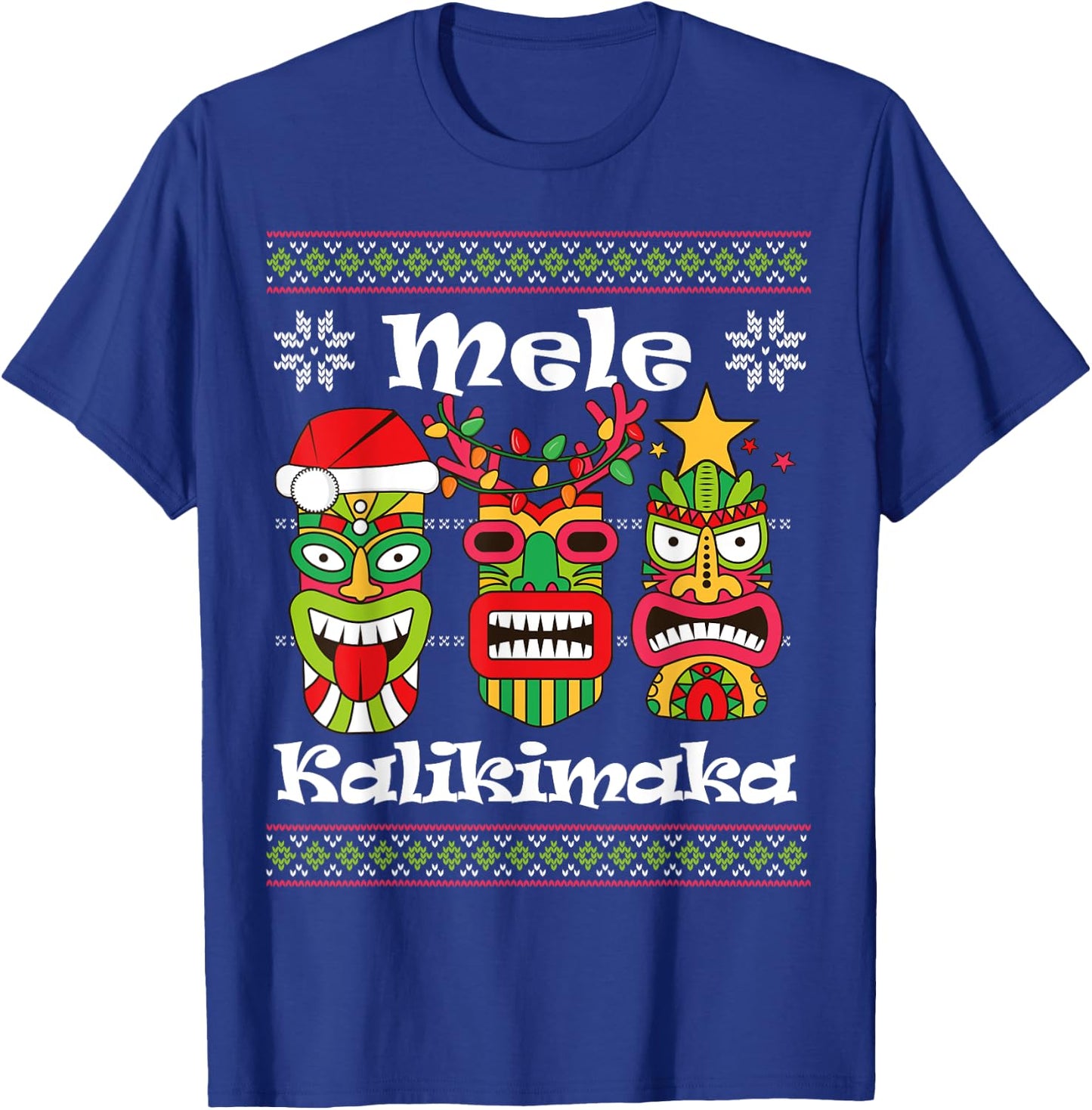 Mele Kalikimaka Christmas Hawaiian Santa Tiki Ugly Xmas T-Shirt - T-Shirt | Royal