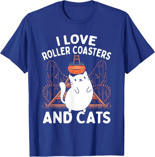 Theme Park Vacation I Love Roller Coasters And Cats T-Shirt - T-Shirt | Royal
