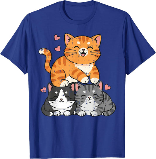 Cats Pyramid Pile Hearts Cute Kitten Kitty Girls Kids Women T-Shirt - T-Shirt | Royal