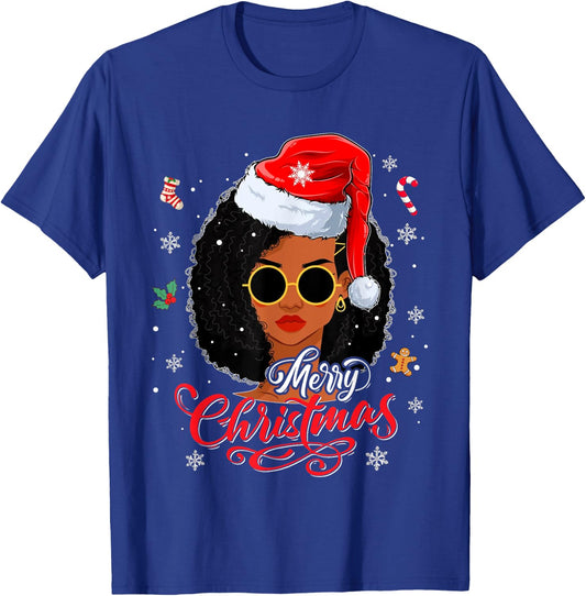 Merry Christmas Black African American Xmas Santa Melanin T-Shirt - T-Shirt | Royal