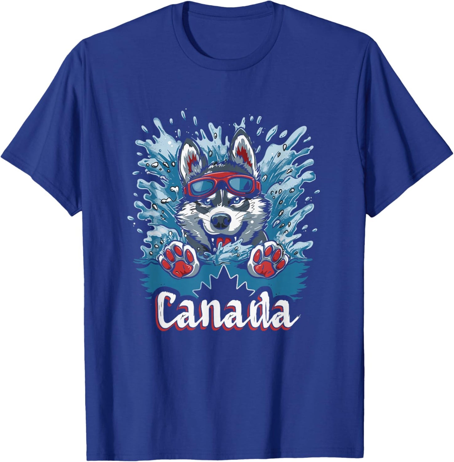 Canada Husky Dog Swimming Art - Canadian Souvenir T-Shirt - T-Shirt | Royal