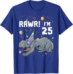 25th Birthday Boy T-Rex Dinosaur Party Dino Bday T-Shirt - T-Shirt | Royal