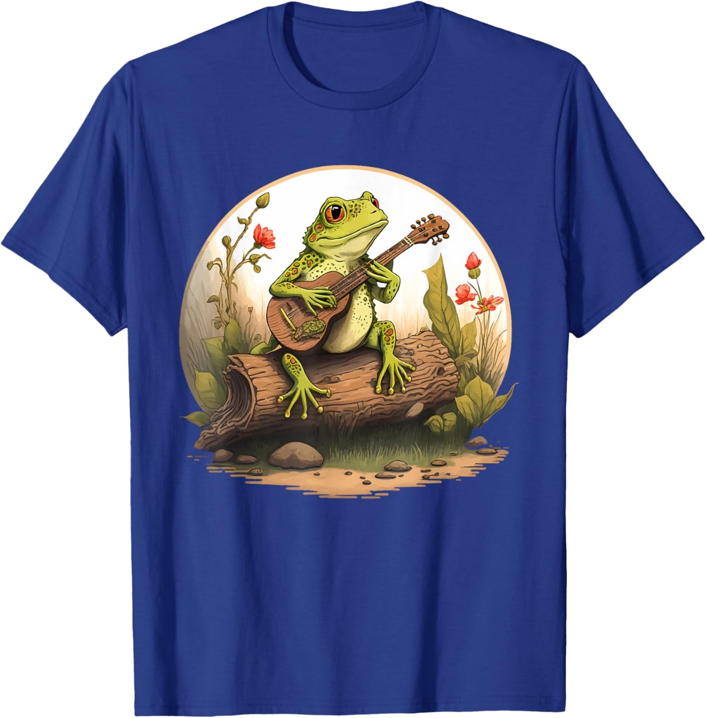 Frog Playing Guitar Frog Playing Banjo On Log Aesthetic T-Shirt - T-Shirt | Royal