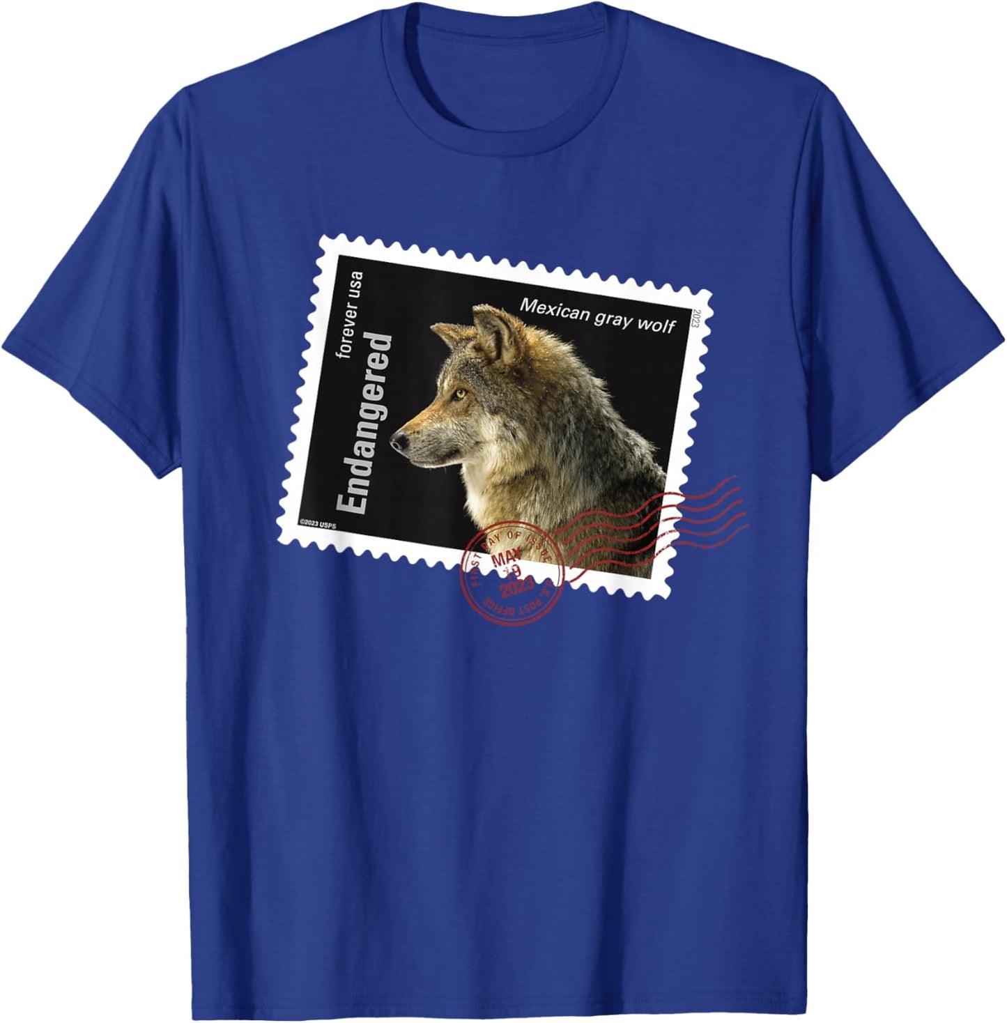 USPS Endangered Species Mexican Gray Wolf Postmark T-Shirt - T-Shirt | Royal