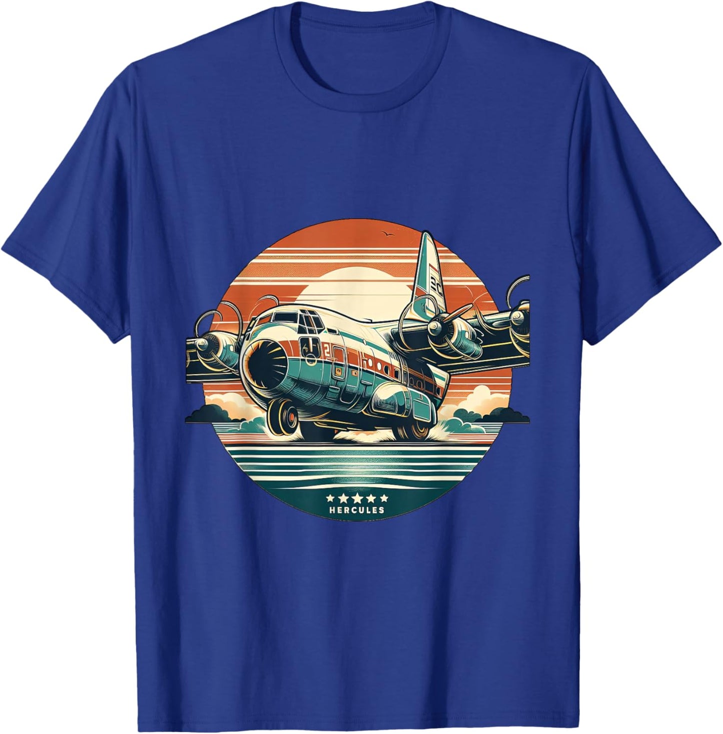 C-130 Hercules Vintage C130 Airplane Retro Sunset Pilot T-Shirt - T-Shirt | Royal