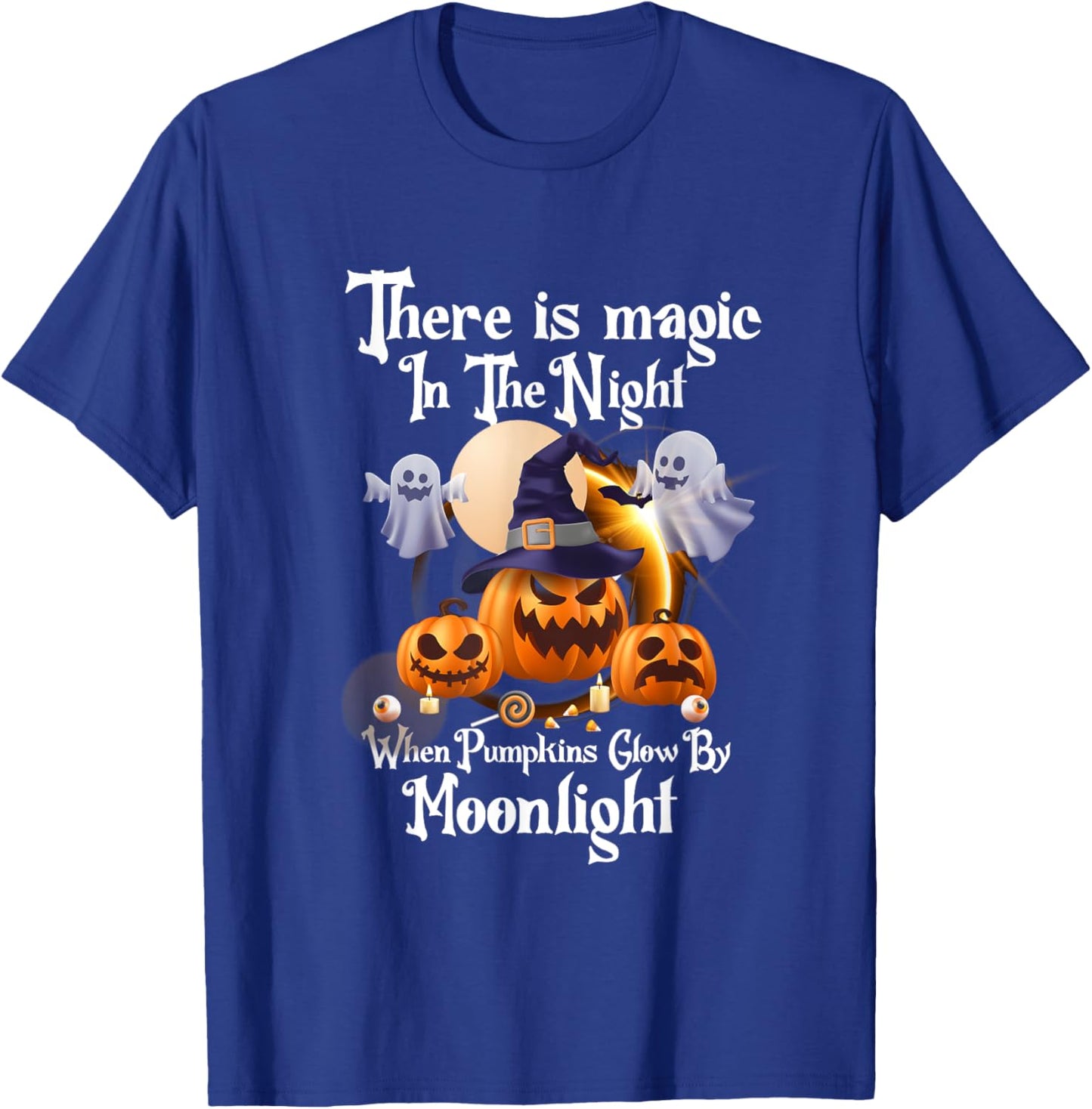 Magic In The Night Pumpkins Glow-Moonlight Halloween Ghost T-Shirt - T-Shirt | Royal
