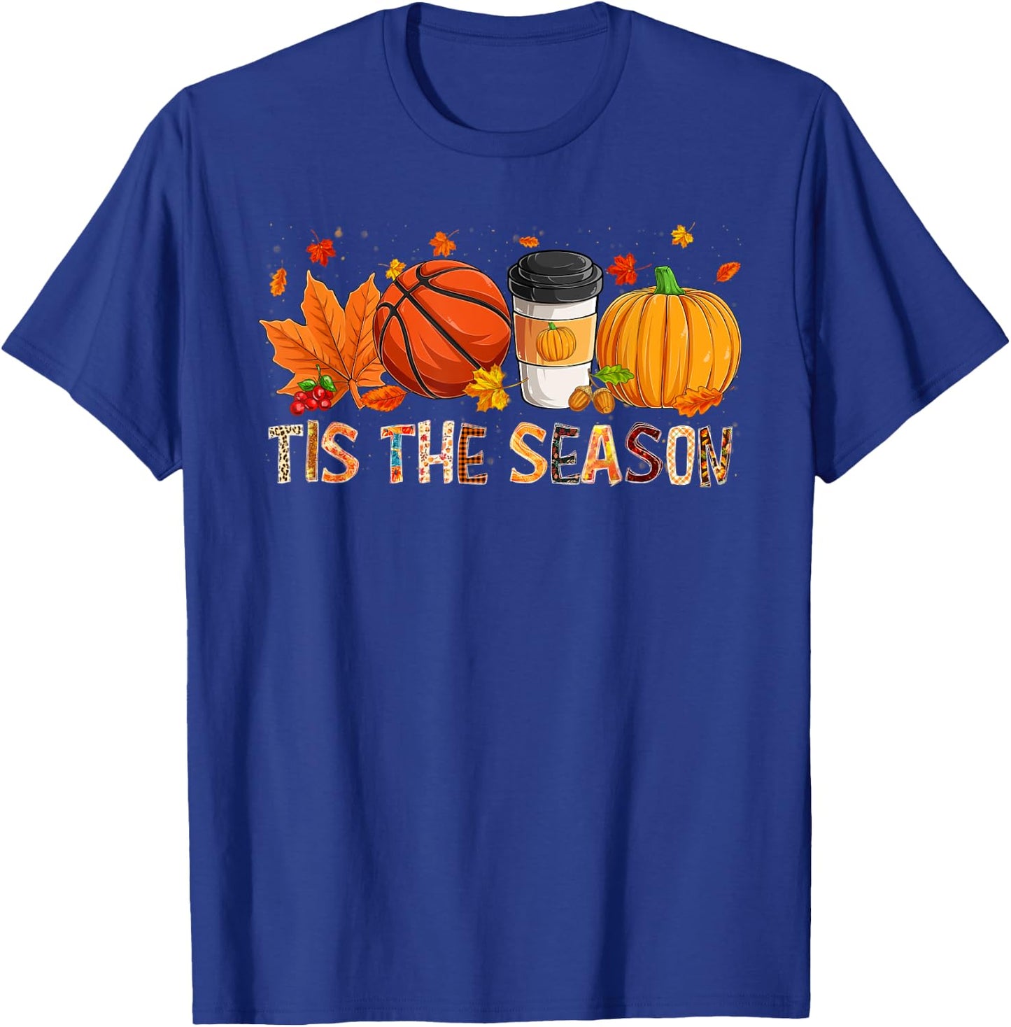 The Season Leopard Pumpkin Basketball Halloween Fall Leaf T-Shirt - T-Shirt | Royal