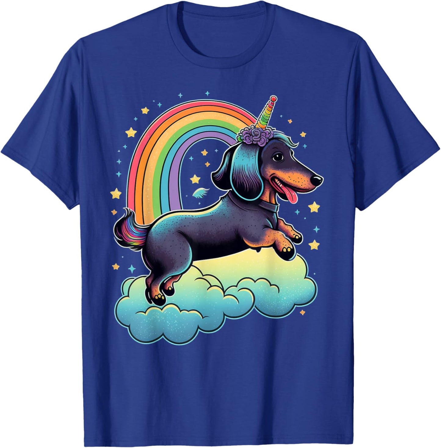 Dachshund Unicorn on Rainbow Unicorn Dachshund T-Shirt - T-Shirt | Royal
