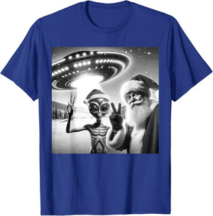 Funny Santa Selfie Alien UFO Lover Peace Sign Ugly Christmas T-Shirt - T-Shirt | Royal