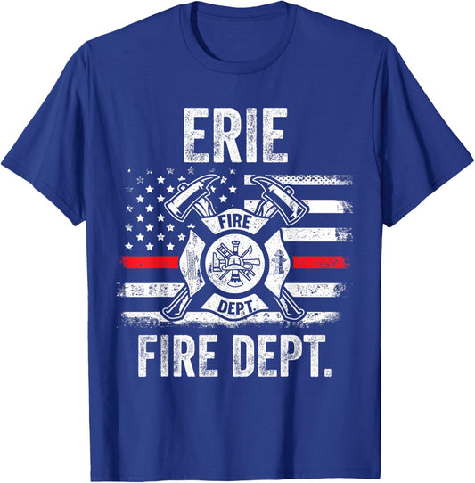 Erie Pennsylvania Fire Department Thin Red Line Fireman T-Shirt - T-Shirt | Royal