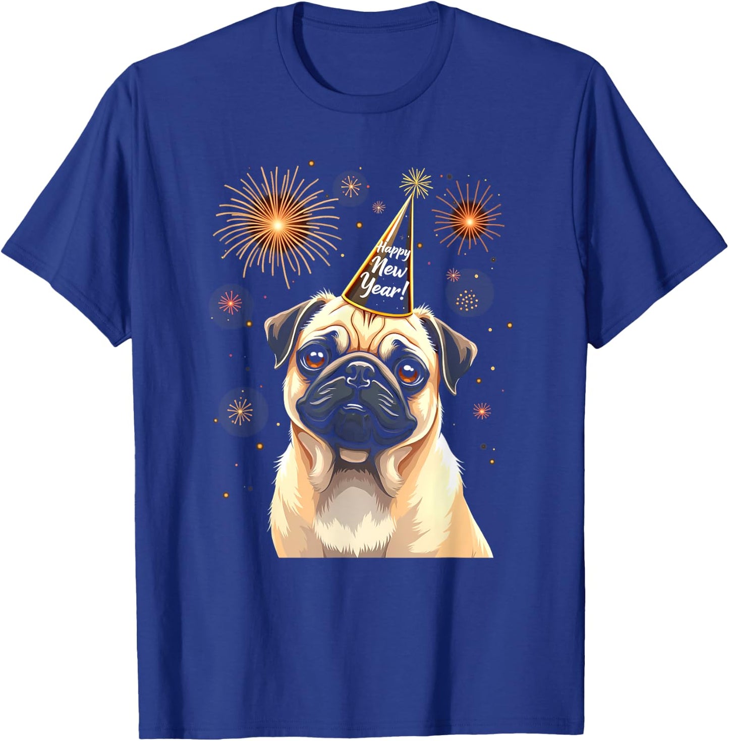 Happy New Year 2025 Eve Firework Dog Funny Pug Dog Women Kids T-Shirt - T-Shirt | Royal