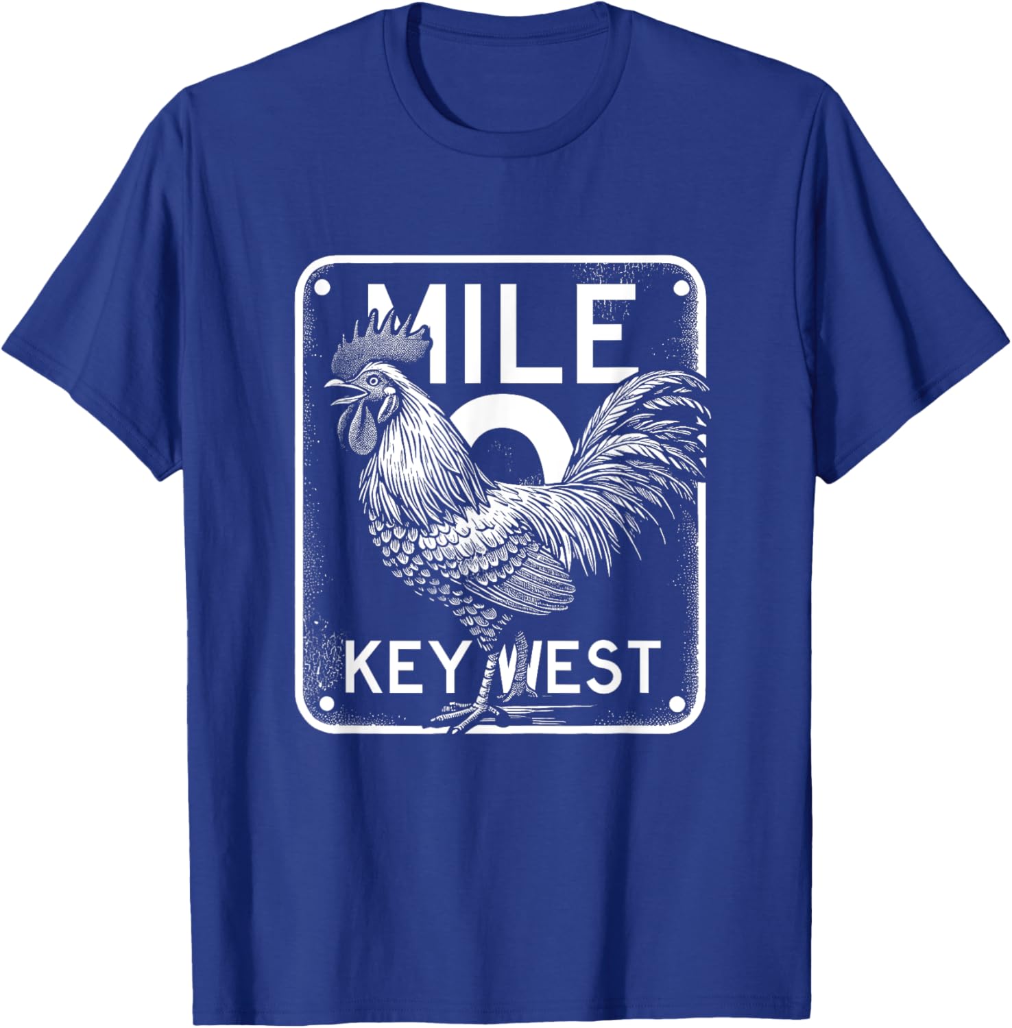 Key West Florida Chicken Retro Mile 0 Rooster Mile Marker T-Shirt - T-Shirt | Royal
