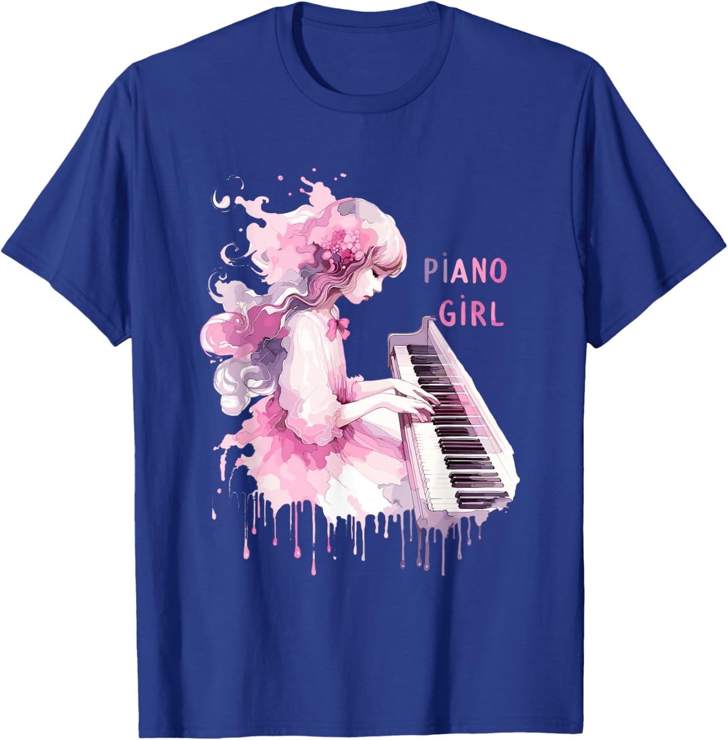 Cute Watercolor Piano Girl Pianist Keyboard Musician Music T-Shirt - T-Shirt | Royal