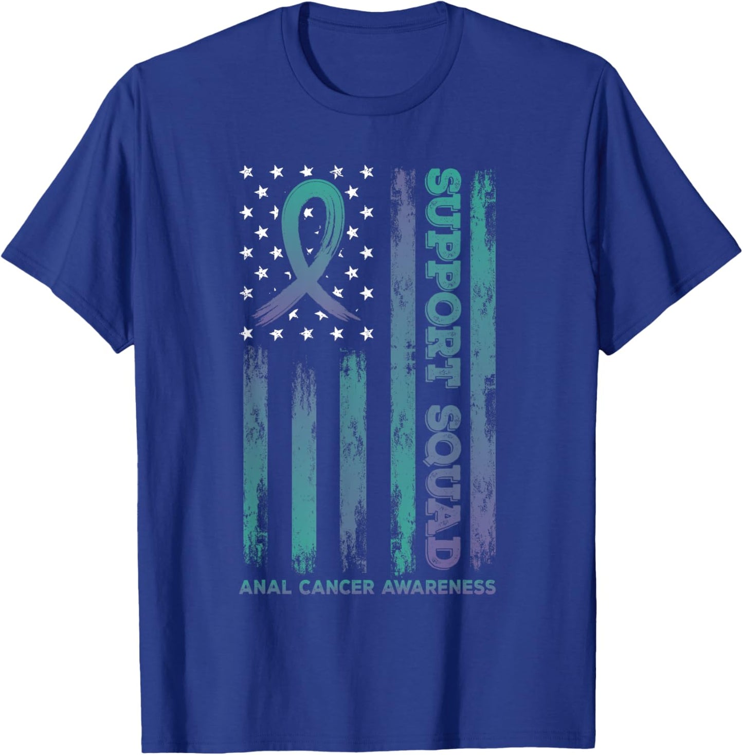 Anal Cancer Support Squad USA Flag Awareness Ribbon T-Shirt - T-Shirt | Royal