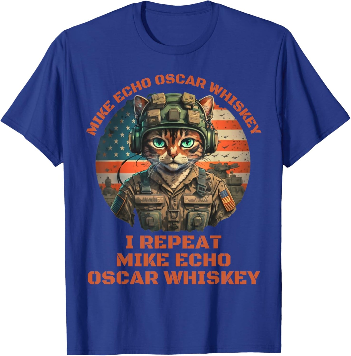 Funny Cat Military Mike Echo Oscar Foxtrot MEOW T-Shirt - T-Shirt | Royal