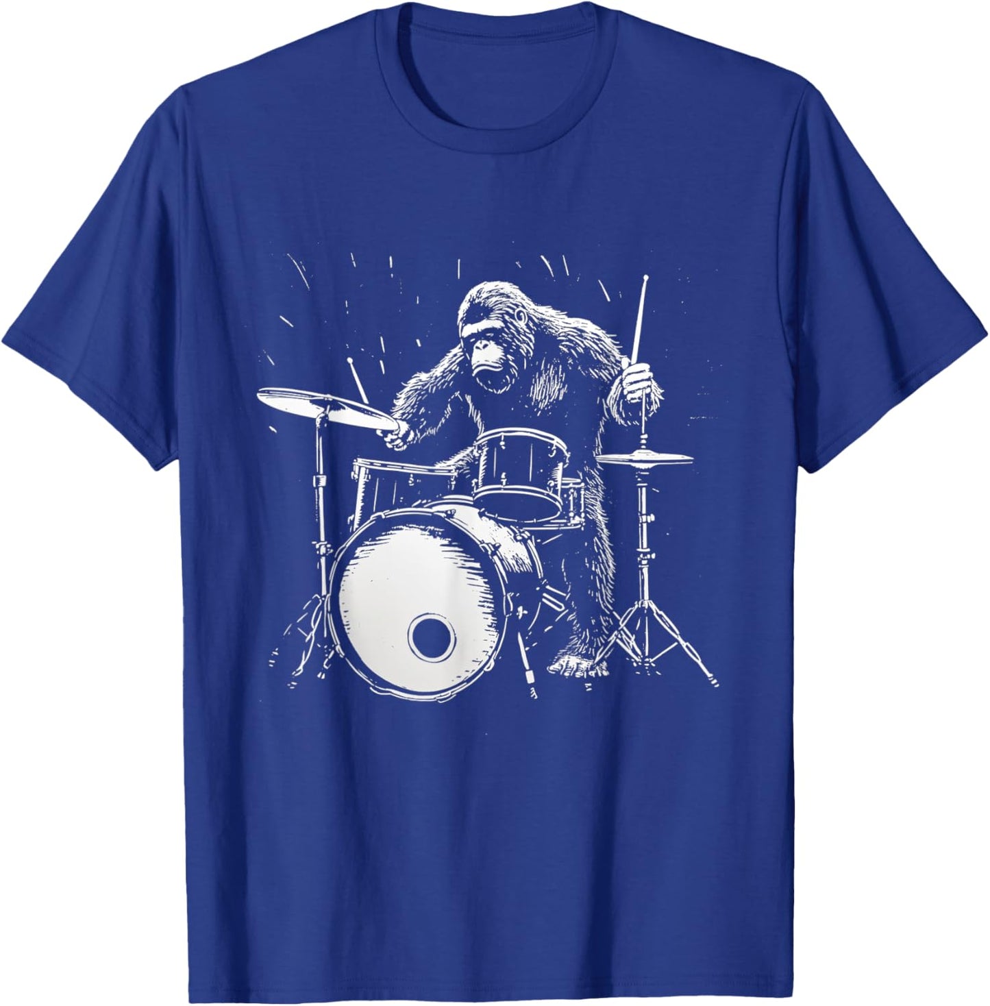 Bigfoot Drums Funny Gorilla Monkey Drummer T-Shirt - T-Shirt | Royal