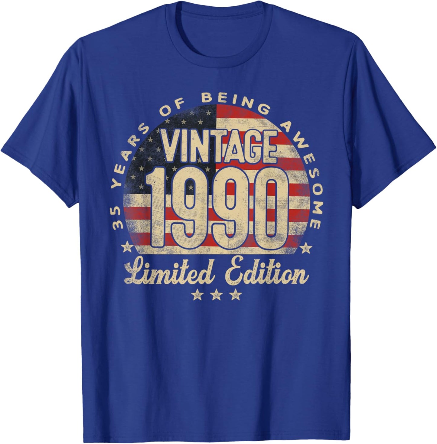 Vintage 1990 Limited Edition 35-Year-Old Gifts USA Flag T-Shirt - T-Shirt | Royal